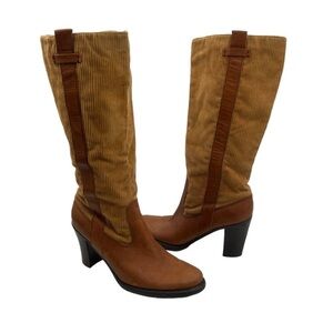 Tommy Hilfiger Women's Brown Corduroy Leather Block Heel Boots Size 8 1/2